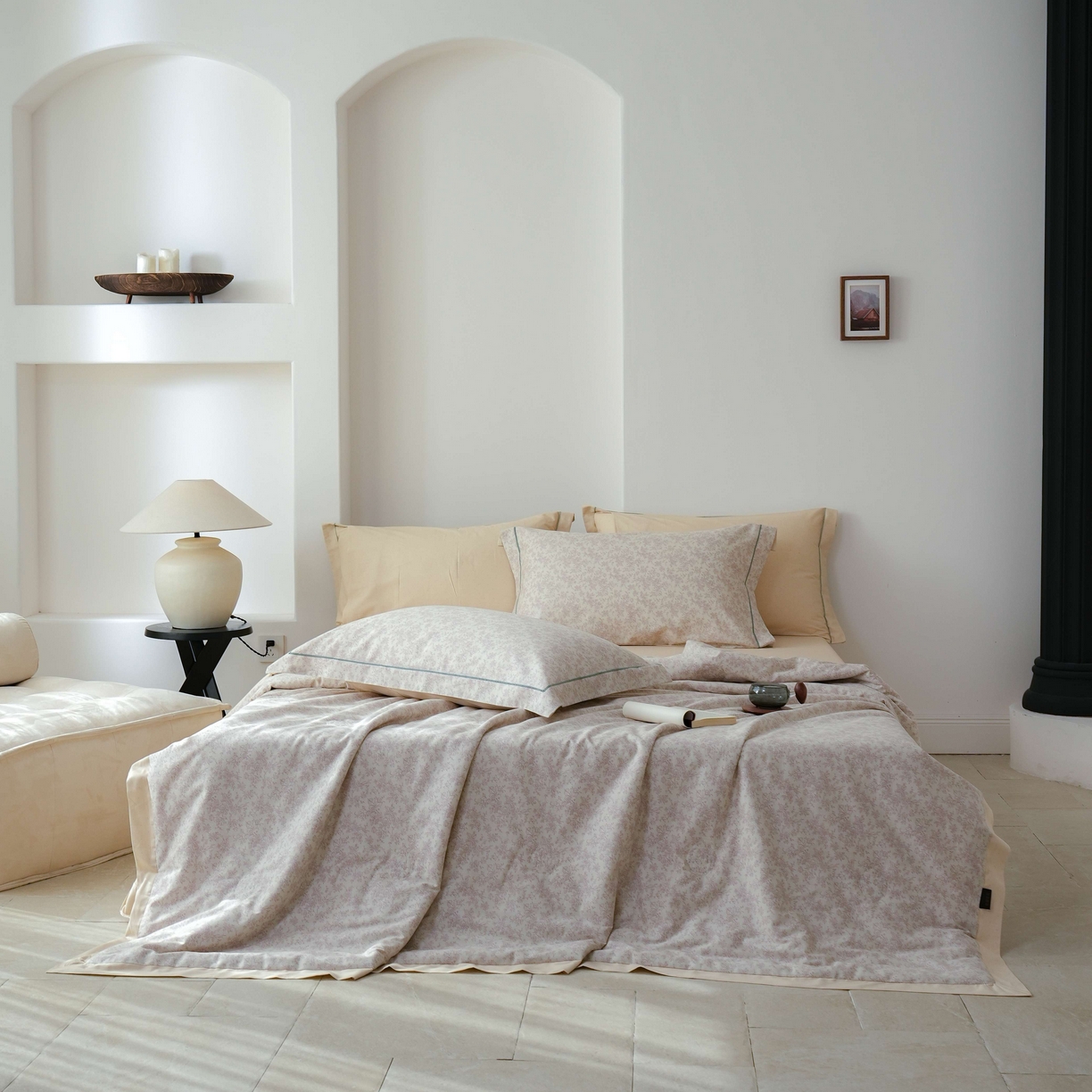 91家纺网 家纺一手货源 找家纺 丽卡家纺 2025新款小清新全棉纯棉夏被夏凉被空调被四件套 约克-米金