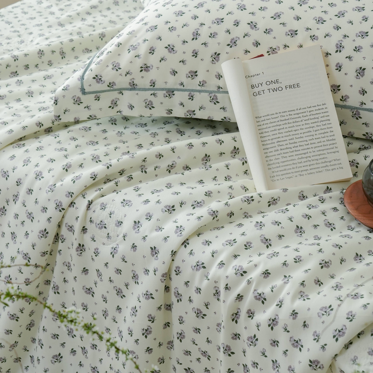 91家纺网 家纺一手货源 找家纺 丽卡家纺 2025新款小清新全棉纯棉夏被夏凉被空调被四件套 月野-灰