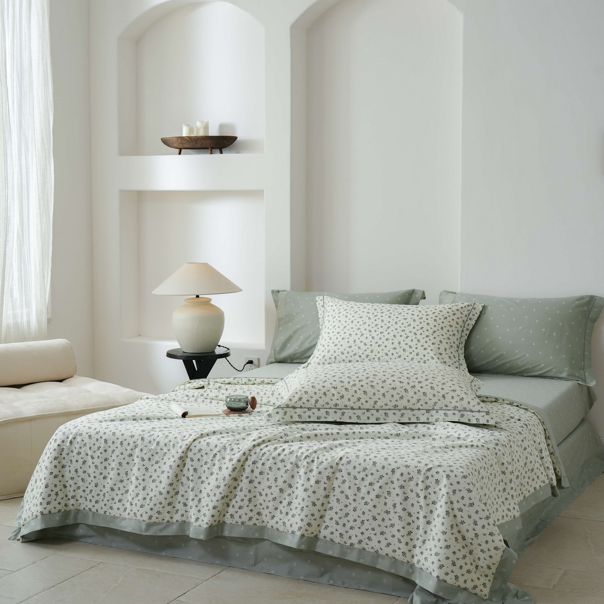 91家纺网 家纺一手货源 找家纺 丽卡家纺 2025新款小清新全棉纯棉夏被夏凉被空调被四件套 月野-灰