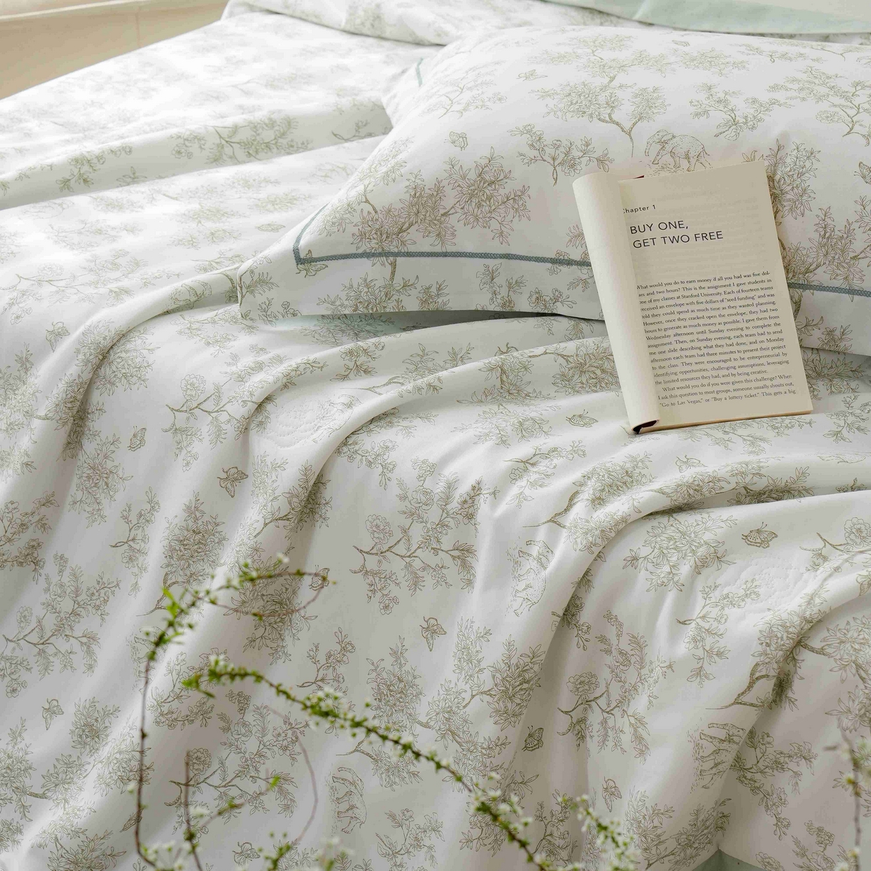 91家纺网 家纺一手货源 找家纺 丽卡家纺 2025新款小清新全棉纯棉夏被夏凉被空调被四件套 觅事-绿