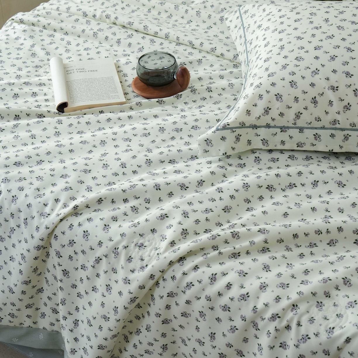 91家纺网 家纺一手货源 找家纺 丽卡家纺 2025新款小清新全棉纯棉夏被夏凉被空调被四件套 月野-灰