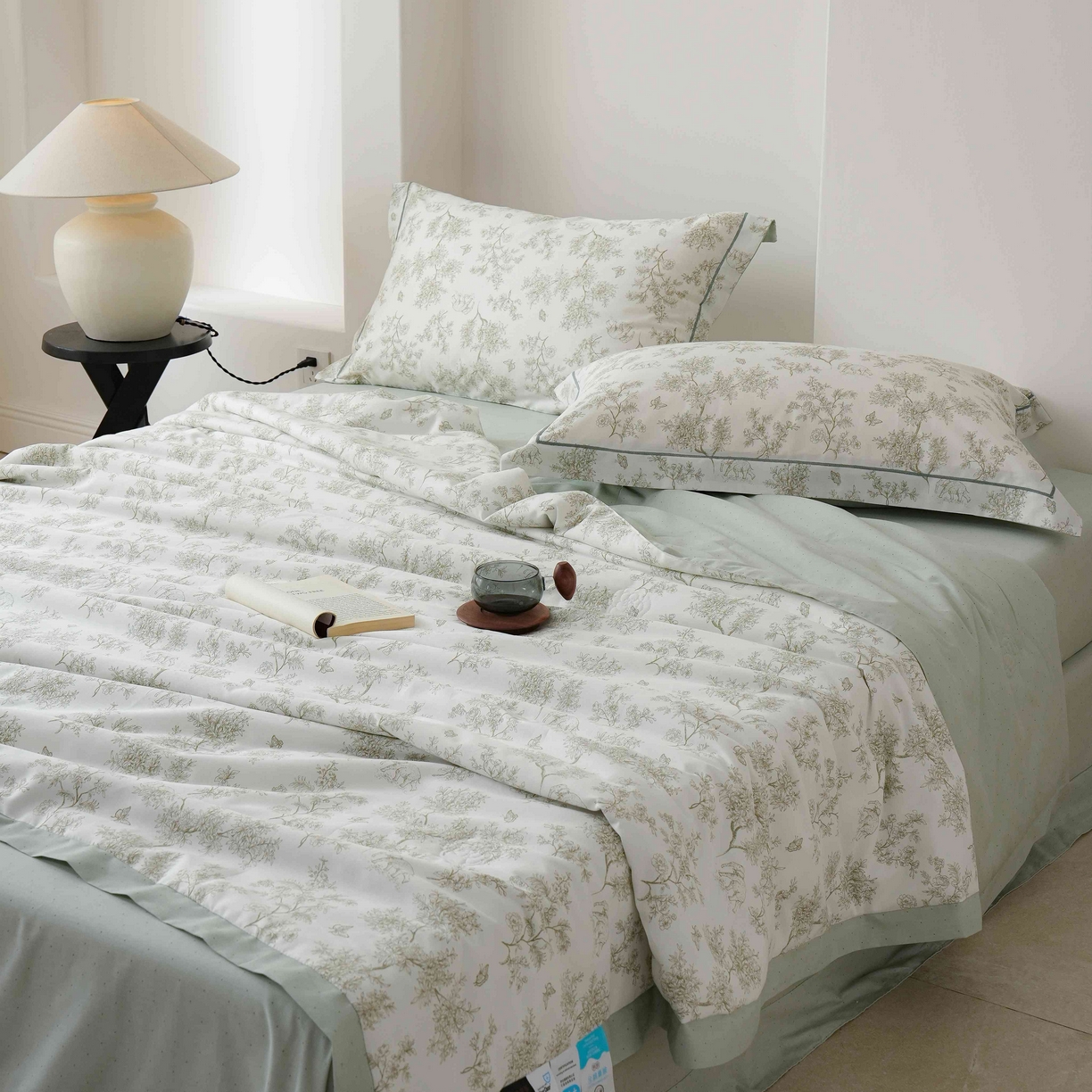 丽卡家纺 2025新款小清新全棉纯棉夏被夏凉被空调被四件套 觅事-绿