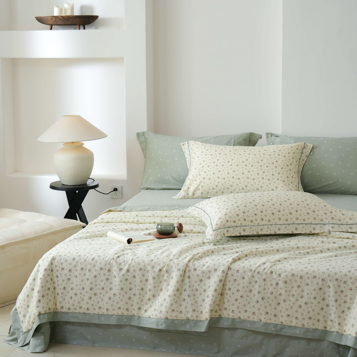 91家纺网 家纺一手货源 找家纺 丽卡家纺 2025新款小清新全棉纯棉夏被夏凉被空调被四件套 惜春-绿