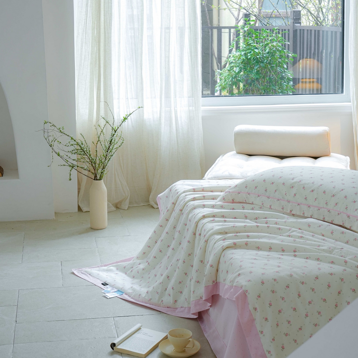 91家纺网 家纺一手货源 找家纺 丽卡家纺 2025新款小清新全棉纯棉夏被夏凉被空调被四件套 爱尔兰-粉