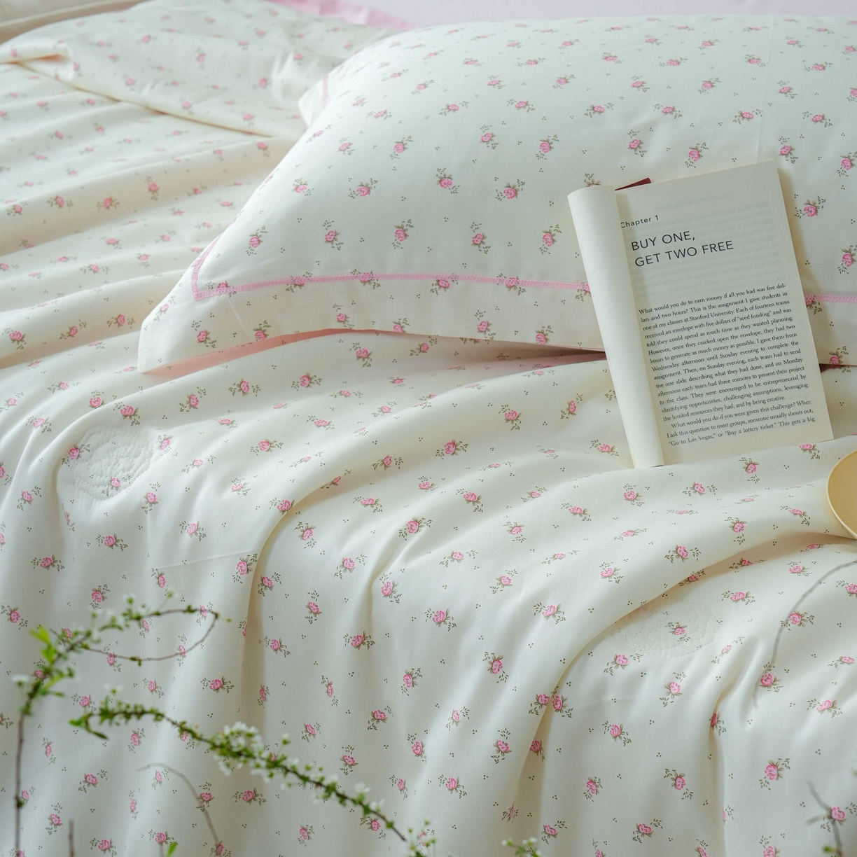 91家纺网 家纺一手货源 找家纺 丽卡家纺 2025新款小清新全棉纯棉夏被夏凉被空调被四件套 爱尔兰-粉