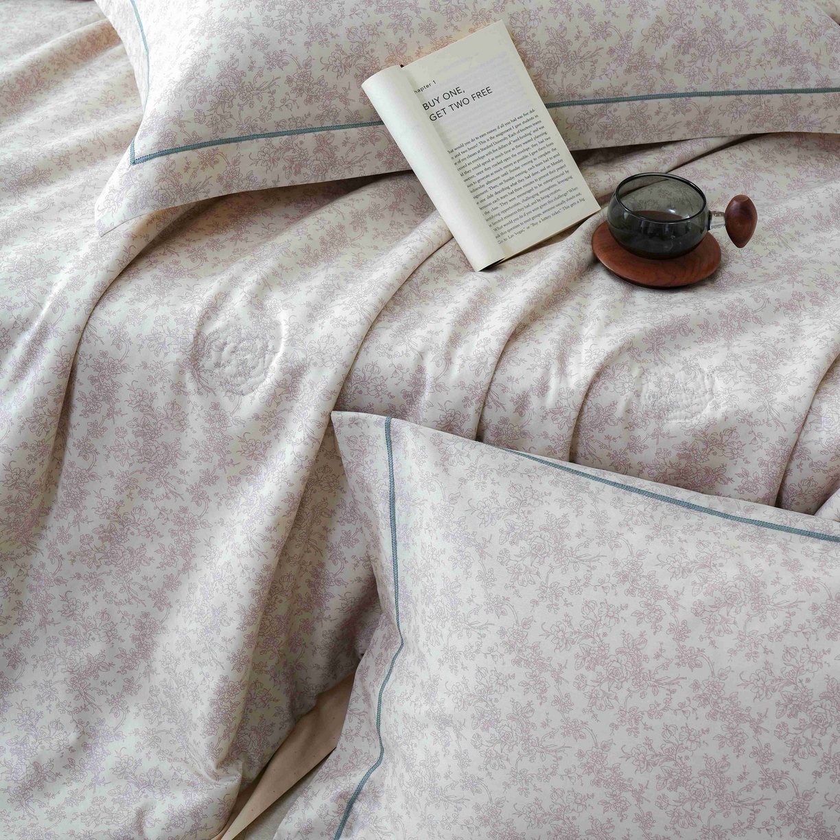 91家纺网 家纺一手货源 找家纺 丽卡家纺 2025新款小清新全棉纯棉夏被夏凉被空调被四件套 约克-米金