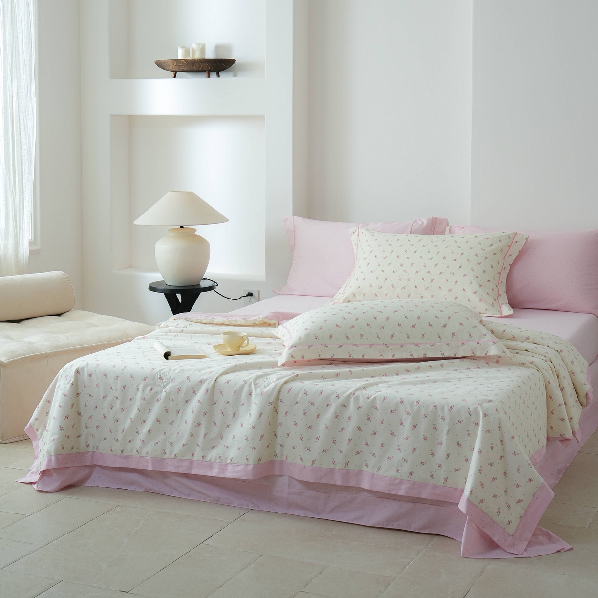 91家纺网 家纺一手货源 找家纺 丽卡家纺 2025新款小清新全棉纯棉夏被夏凉被空调被四件套 爱尔兰-粉
