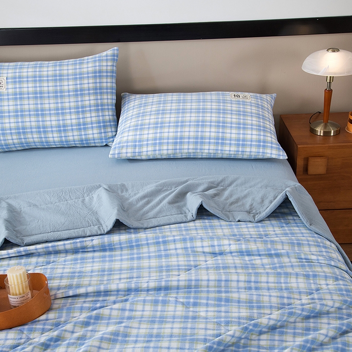 91家纺网 家纺一手货源 找家纺 （总）三俏家纺 2025新款新疆棉花被夏被100%里外全棉棉花夏被无印风全棉色织水洗棉夏凉被空调被春秋被单人可机洗-风格二