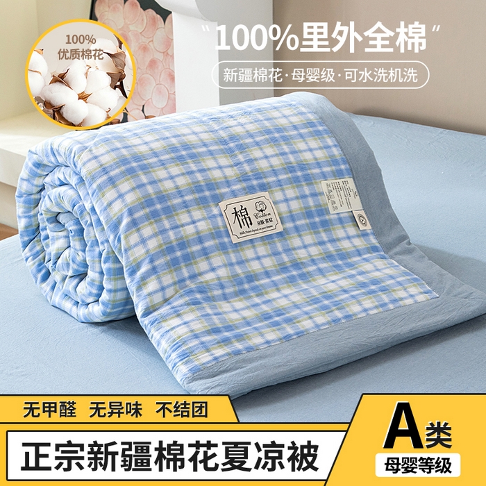 （总）三俏家纺 2025新款新疆棉花被夏被100%里外全棉棉花夏被无印风全棉色织水洗棉夏凉被空调被春秋被单人可机洗-风格二