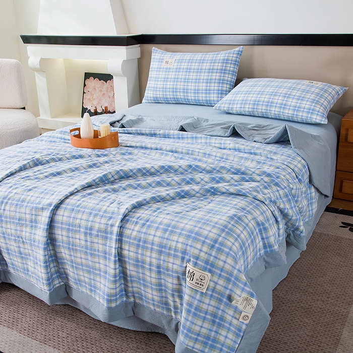 91家纺网 家纺一手货源 找家纺 （总）三俏家纺 2025新款新疆棉花被夏被100%里外全棉棉花夏被无印风全棉色织水洗棉夏凉被空调被春秋被单人可机洗-风格二