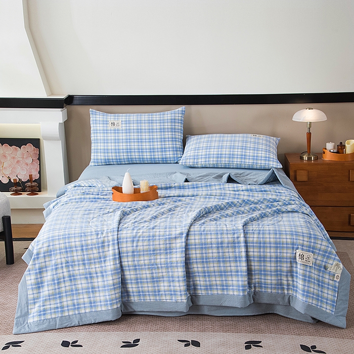 91家纺网 家纺一手货源 找家纺 （总）三俏家纺 2025新款新疆棉花被夏被100%里外全棉棉花夏被无印风全棉色织水洗棉夏凉被空调被春秋被单人可机洗-风格二