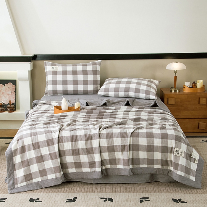 91家纺网 家纺一手货源 找家纺 三俏家纺 2025新款新疆棉花被夏被100%里外全棉棉花夏被无印风全棉色织水洗棉夏凉被空调被春秋被单人可机洗-风格二 雨蒙