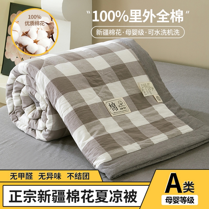 三俏家纺 2025新款新疆棉花被夏被100%里外全棉棉花夏被无印风全棉色织水洗棉夏凉被空调被春秋被单人可机洗-风格二 雨蒙