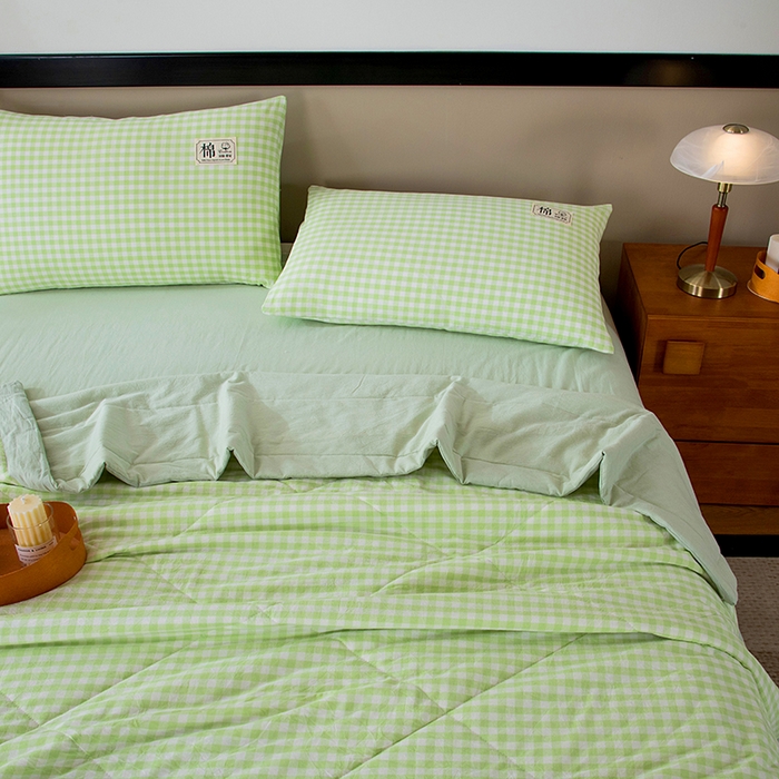 91家纺网 家纺一手货源 找家纺 三俏家纺 2025新款新疆棉花被夏被100%里外全棉棉花夏被无印风全棉色织水洗棉夏凉被空调被春秋被单人可机洗-风格二 春叶