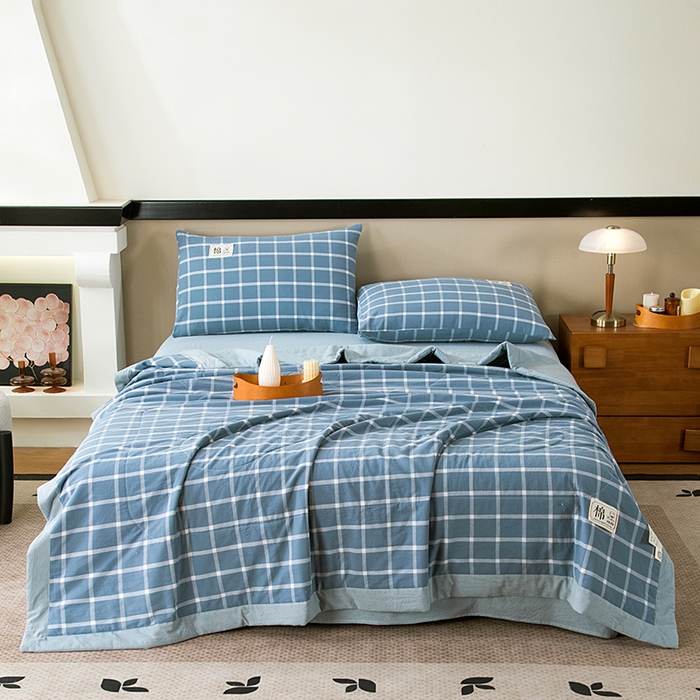 91家纺网 家纺一手货源 找家纺 三俏家纺 2025新款新疆棉花被夏被100%里外全棉棉花夏被无印风全棉色织水洗棉夏凉被空调被春秋被单人可机洗-风格二 上野