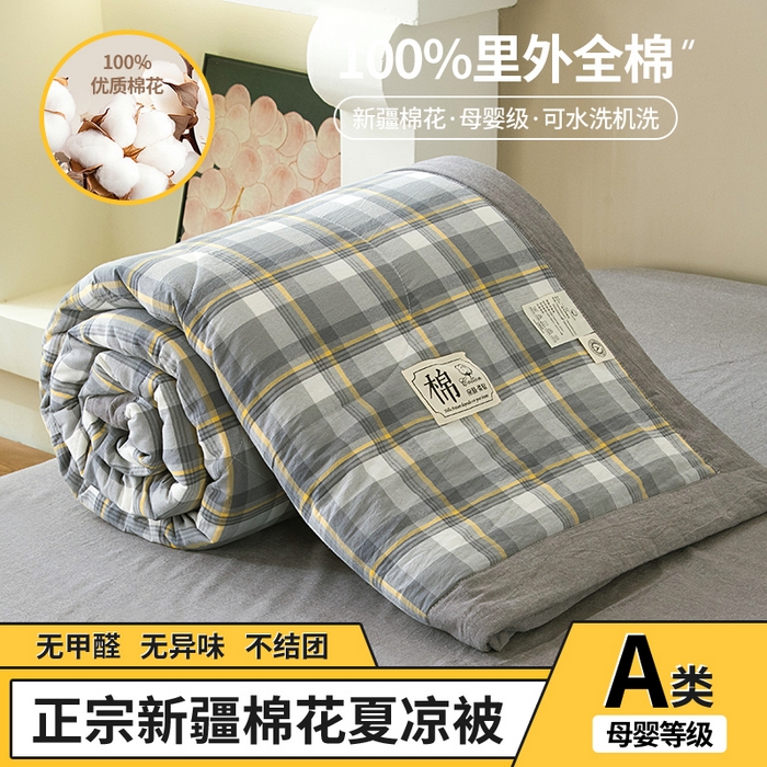 三俏家纺 2025新款新疆棉花被夏被100%里外全棉棉花夏被无印风全棉色织水洗棉夏凉被空调被春秋被单人可机洗-风格二 密语