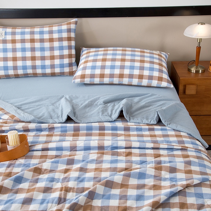 91家纺网 家纺一手货源 找家纺 三俏家纺 2025新款新疆棉花被夏被100%里外全棉棉花夏被无印风全棉色织水洗棉夏凉被空调被春秋被单人可机洗-风格二 雅韵