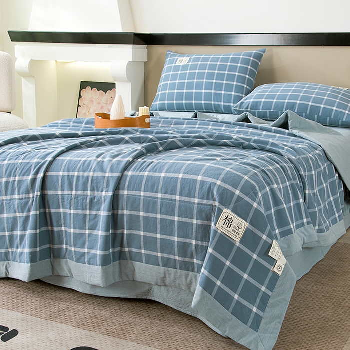 91家纺网 家纺一手货源 找家纺 三俏家纺 2025新款新疆棉花被夏被100%里外全棉棉花夏被无印风全棉色织水洗棉夏凉被空调被春秋被单人可机洗-风格二 上野