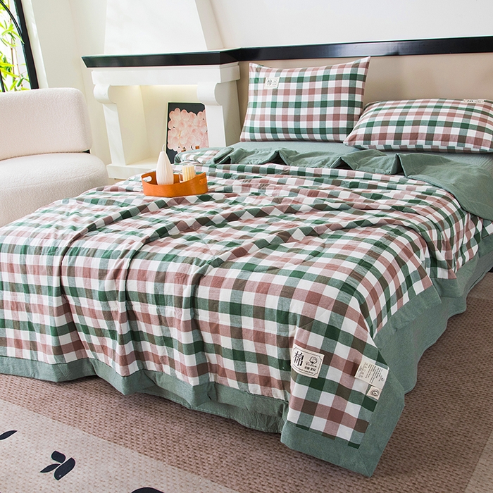 91家纺网 家纺一手货源 找家纺 三俏家纺 2025新款新疆棉花被夏被100%里外全棉棉花夏被无印风全棉色织水洗棉夏凉被空调被春秋被单人可机洗-风格二 青山