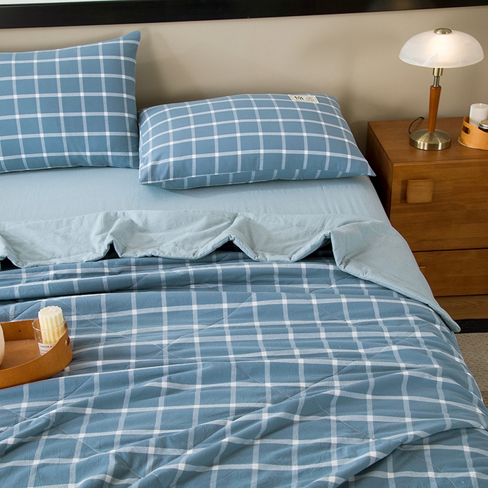 91家纺网 家纺一手货源 找家纺 三俏家纺 2025新款新疆棉花被夏被100%里外全棉棉花夏被无印风全棉色织水洗棉夏凉被空调被春秋被单人可机洗-风格二 上野