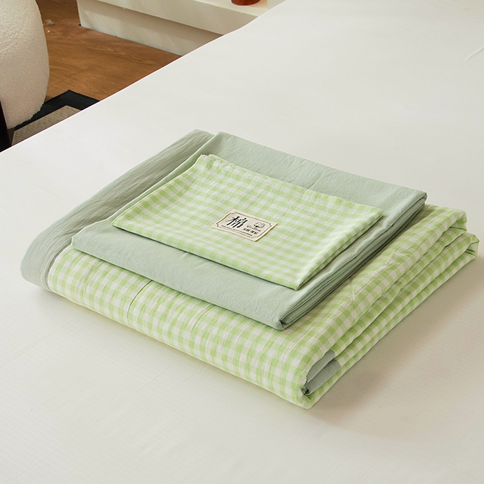 91家纺网 家纺一手货源 找家纺 三俏家纺 2025新款新疆棉花被夏被100%里外全棉棉花夏被无印风全棉色织水洗棉夏凉被空调被春秋被单人可机洗-风格二 春叶