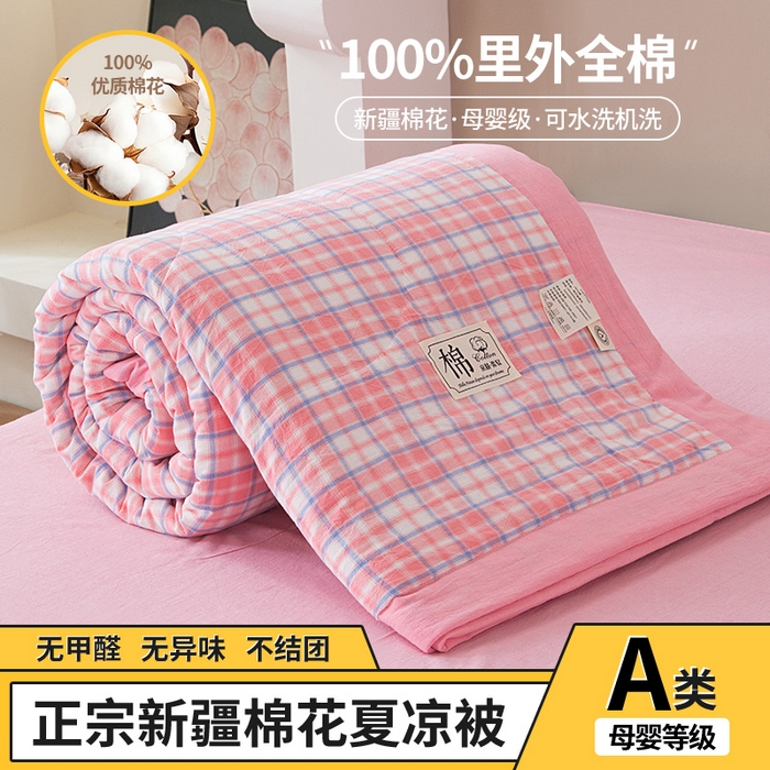 三俏家纺 2025新款新疆棉花被夏被100%里外全棉棉花夏被无印风全棉色织水洗棉夏凉被空调被春秋被单人可机洗-风格二 若梦
