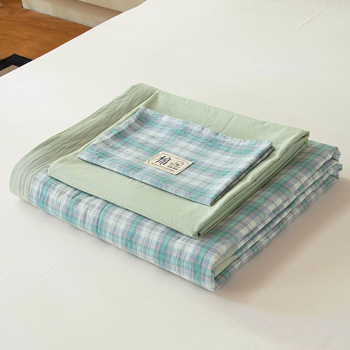 91家纺网 家纺一手货源 找家纺 三俏家纺 2025新款新疆棉花被夏被100%里外全棉棉花夏被无印风全棉色织水洗棉夏凉被空调被春秋被单人可机洗-风格二 海潮