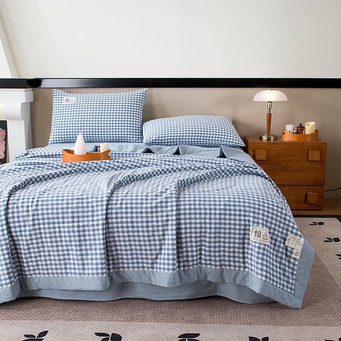 91家纺网 家纺一手货源 找家纺 三俏家纺 2025新款新疆棉花被夏被100%里外全棉棉花夏被无印风全棉色织水洗棉夏凉被空调被春秋被单人可机洗-风格二 煮雨