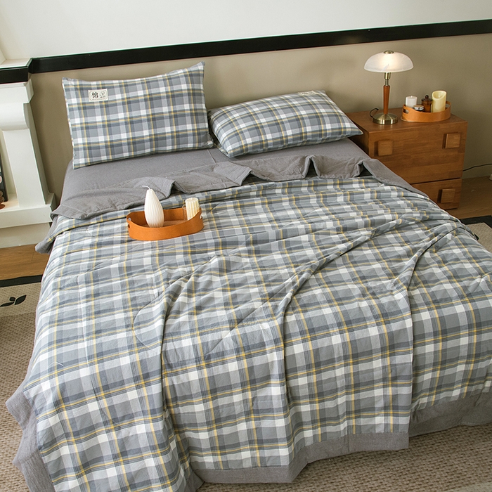 91家纺网 家纺一手货源 找家纺 三俏家纺 2025新款新疆棉花被夏被100%里外全棉棉花夏被无印风全棉色织水洗棉夏凉被空调被春秋被单人可机洗-风格二 密语