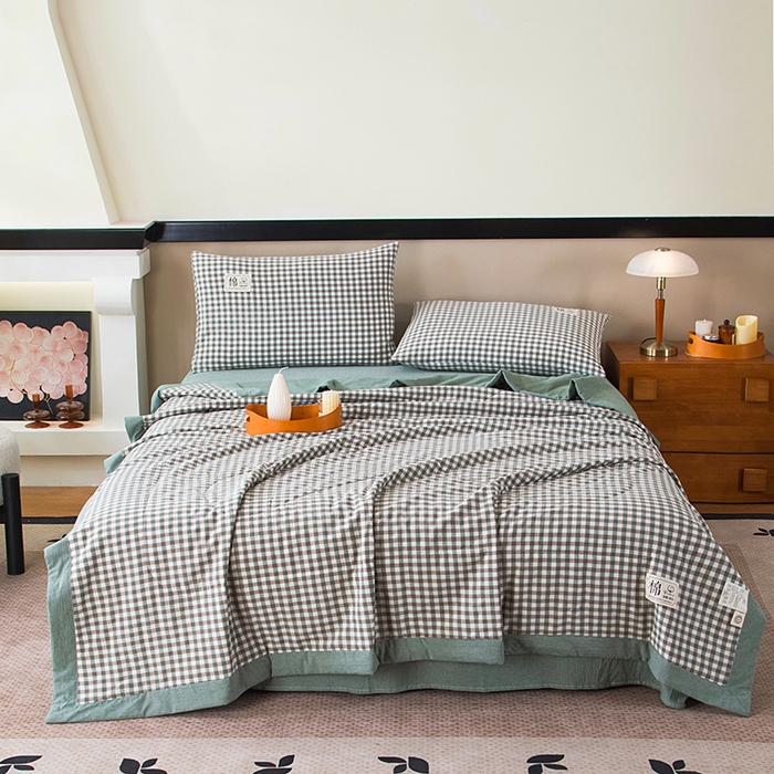 91家纺网 家纺一手货源 找家纺 三俏家纺 2025新款新疆棉花被夏被100%里外全棉棉花夏被无印风全棉色织水洗棉夏凉被空调被春秋被单人可机洗-风格二 海风