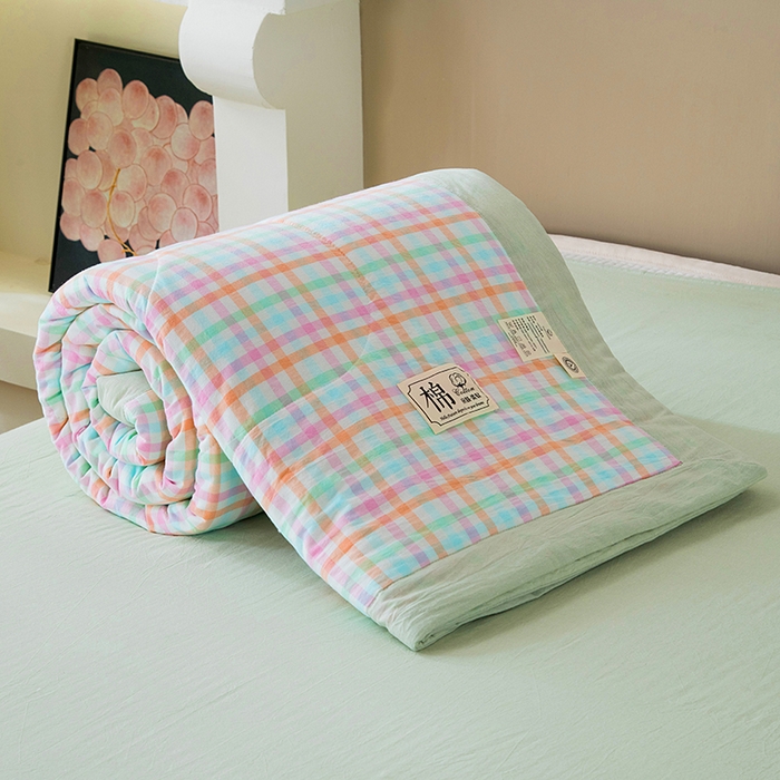 91家纺网 家纺一手货源 找家纺 三俏家纺 2025新款新疆棉花被夏被100%里外全棉棉花夏被无印风全棉色织水洗棉夏凉被空调被春秋被单人可机洗-风格二 游园