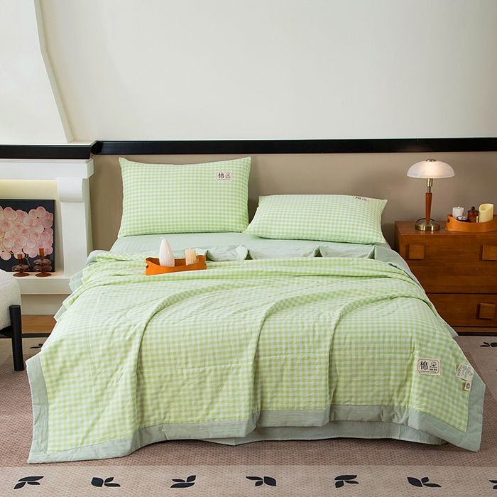 91家纺网 家纺一手货源 找家纺 三俏家纺 2025新款新疆棉花被夏被100%里外全棉棉花夏被无印风全棉色织水洗棉夏凉被空调被春秋被单人可机洗-风格二 春叶