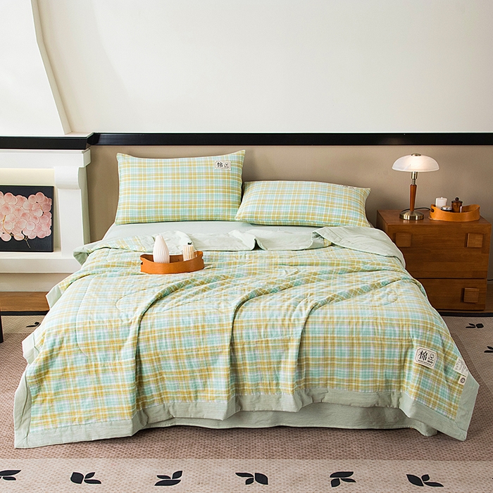 91家纺网 家纺一手货源 找家纺 三俏家纺 2025新款新疆棉花被夏被100%里外全棉棉花夏被无印风全棉色织水洗棉夏凉被空调被春秋被单人可机洗-风格二 春上