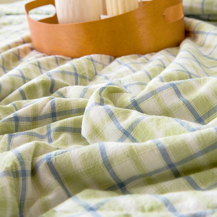 91家纺网 家纺一手货源 找家纺 三俏家纺 2025新款新疆棉花被夏被100%里外全棉棉花夏被无印风全棉色织水洗棉夏凉被空调被春秋被单人可机洗-风格二 新芽