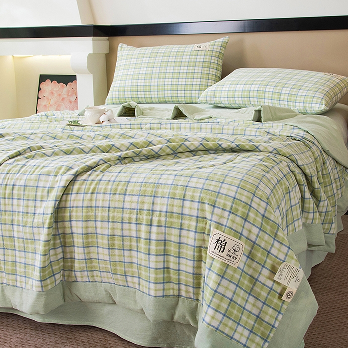 91家纺网 家纺一手货源 找家纺 三俏家纺 2025新款新疆棉花被夏被100%里外全棉棉花夏被无印风全棉色织水洗棉夏凉被空调被春秋被单人可机洗-风格二 新芽