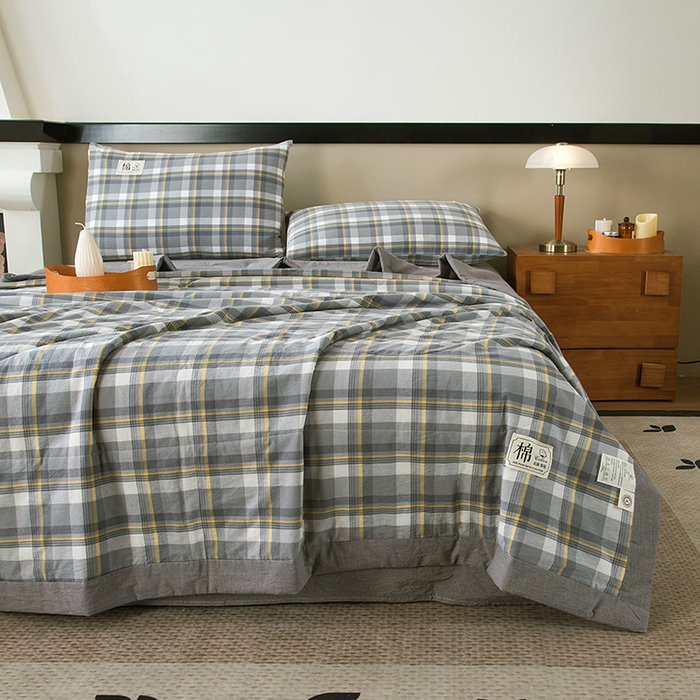 91家纺网 家纺一手货源 找家纺 三俏家纺 2025新款新疆棉花被夏被100%里外全棉棉花夏被无印风全棉色织水洗棉夏凉被空调被春秋被单人可机洗-风格二 密语