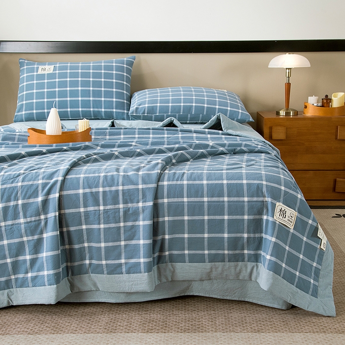 91家纺网 家纺一手货源 找家纺 三俏家纺 2025新款新疆棉花被夏被100%里外全棉棉花夏被无印风全棉色织水洗棉夏凉被空调被春秋被单人可机洗-风格二 上野