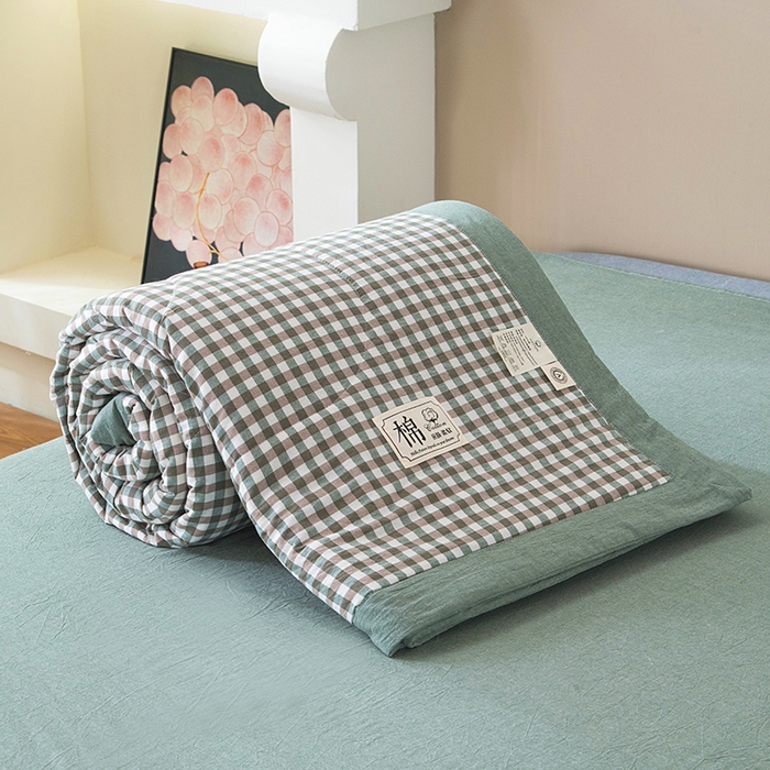 91家纺网 家纺一手货源 找家纺 三俏家纺 2025新款新疆棉花被夏被100%里外全棉棉花夏被无印风全棉色织水洗棉夏凉被空调被春秋被单人可机洗-风格二 海风