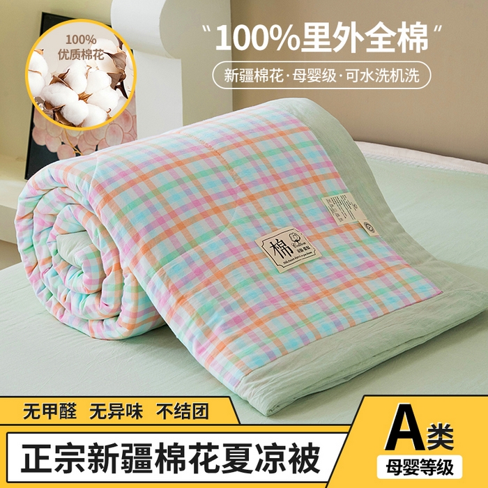 三俏家纺 2025新款新疆棉花被夏被100%里外全棉棉花夏被无印风全棉色织水洗棉夏凉被空调被春秋被单人可机洗-风格二 游园