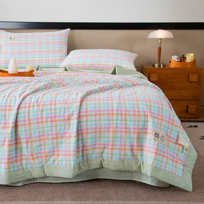 91家纺网 家纺一手货源 找家纺 三俏家纺 2025新款新疆棉花被夏被100%里外全棉棉花夏被无印风全棉色织水洗棉夏凉被空调被春秋被单人可机洗-风格二 游园