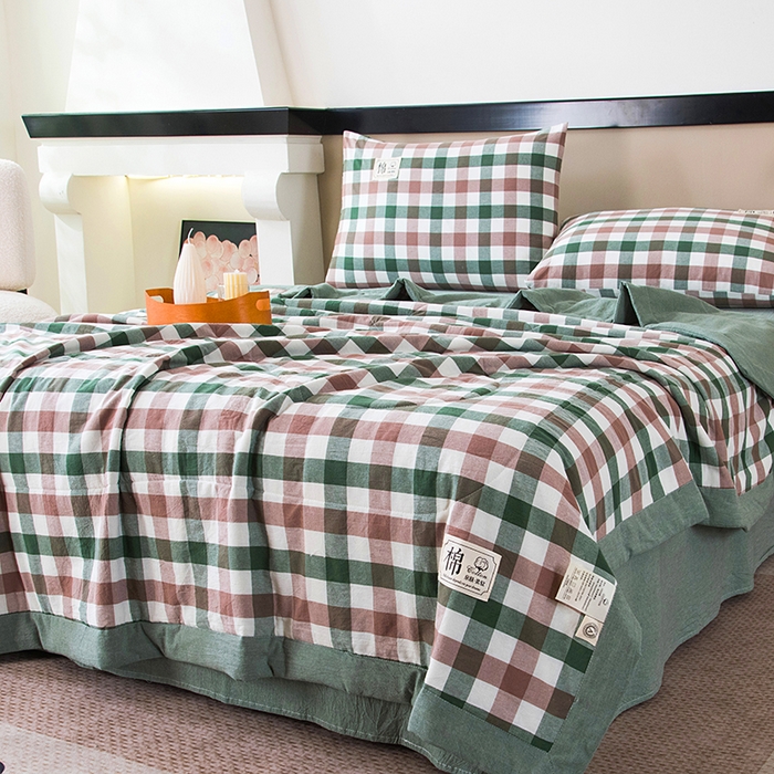 91家纺网 家纺一手货源 找家纺 三俏家纺 2025新款新疆棉花被夏被100%里外全棉棉花夏被无印风全棉色织水洗棉夏凉被空调被春秋被单人可机洗-风格二 青山