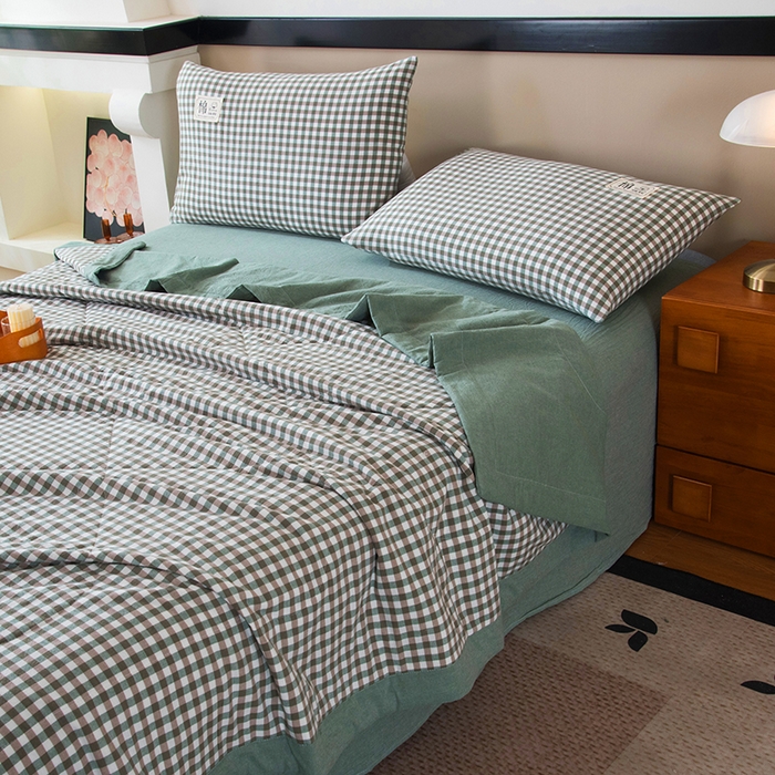 91家纺网 家纺一手货源 找家纺 三俏家纺 2025新款新疆棉花被夏被100%里外全棉棉花夏被无印风全棉色织水洗棉夏凉被空调被春秋被单人可机洗-风格二 海风