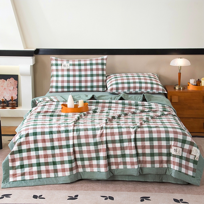 91家纺网 家纺一手货源 找家纺 三俏家纺 2025新款新疆棉花被夏被100%里外全棉棉花夏被无印风全棉色织水洗棉夏凉被空调被春秋被单人可机洗-风格二 青山