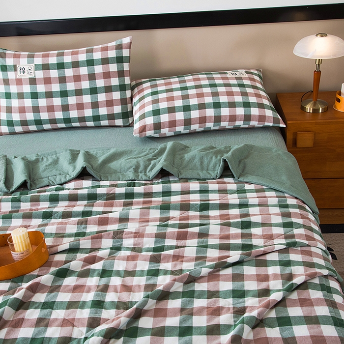 91家纺网 家纺一手货源 找家纺 三俏家纺 2025新款新疆棉花被夏被100%里外全棉棉花夏被无印风全棉色织水洗棉夏凉被空调被春秋被单人可机洗-风格二 青山