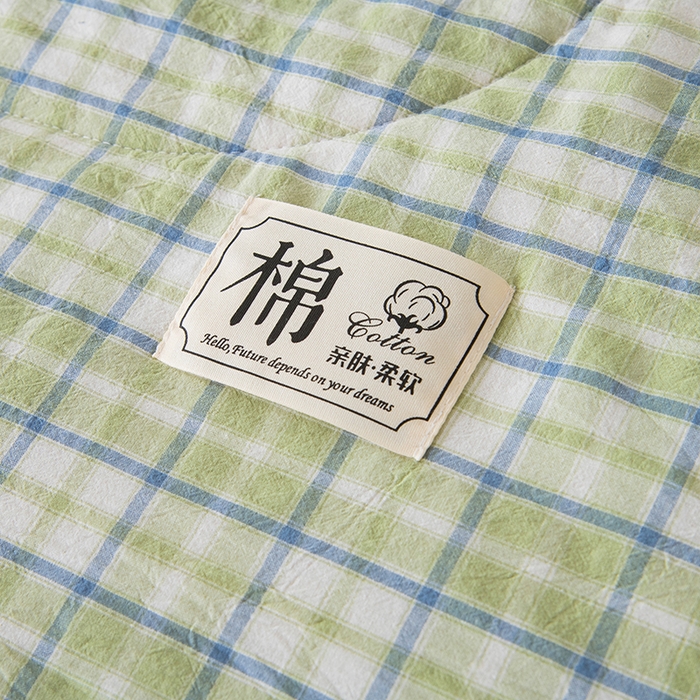 91家纺网 家纺一手货源 找家纺 三俏家纺 2025新款新疆棉花被夏被100%里外全棉棉花夏被无印风全棉色织水洗棉夏凉被空调被春秋被单人可机洗-风格二 新芽