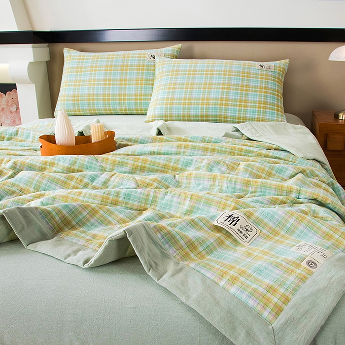 91家纺网 家纺一手货源 找家纺 三俏家纺 2025新款新疆棉花被夏被100%里外全棉棉花夏被无印风全棉色织水洗棉夏凉被空调被春秋被单人可机洗-风格二 春上