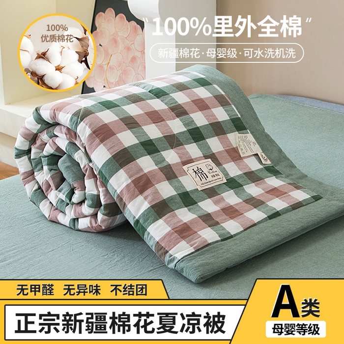 三俏家纺 2025新款新疆棉花被夏被100%里外全棉棉花夏被无印风全棉色织水洗棉夏凉被空调被春秋被单人可机洗-风格二 青山