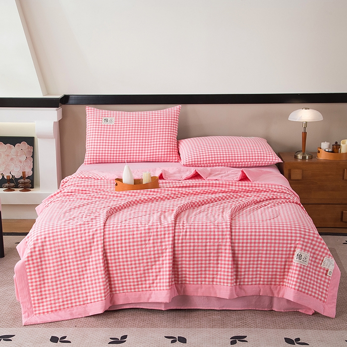 91家纺网 家纺一手货源 找家纺 三俏家纺 2025新款新疆棉花被夏被100%里外全棉棉花夏被无印风全棉色织水洗棉夏凉被空调被春秋被单人可机洗-风格二 上樱