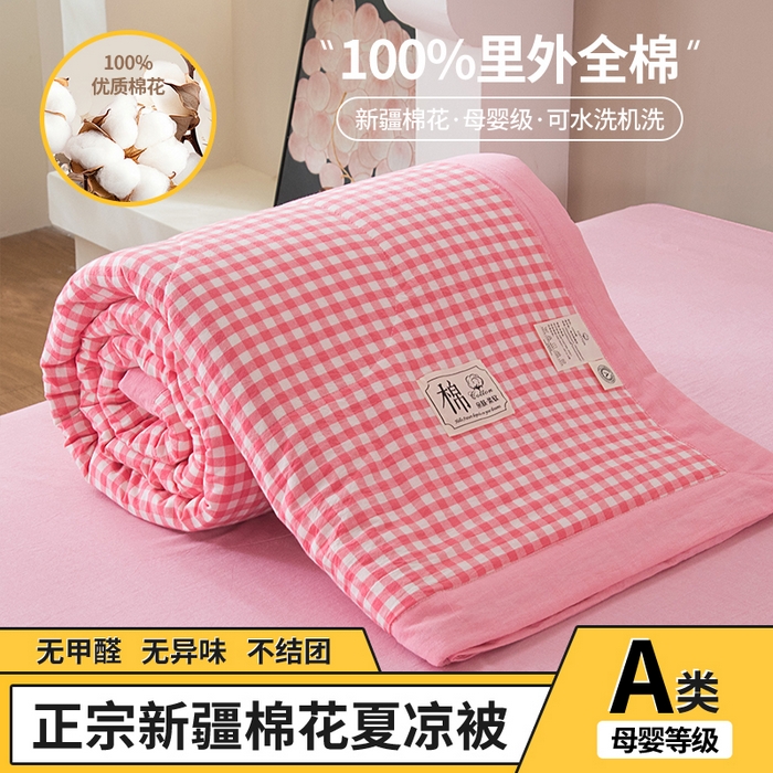 三俏家纺 2025新款新疆棉花被夏被100%里外全棉棉花夏被无印风全棉色织水洗棉夏凉被空调被春秋被单人可机洗-风格二 上樱