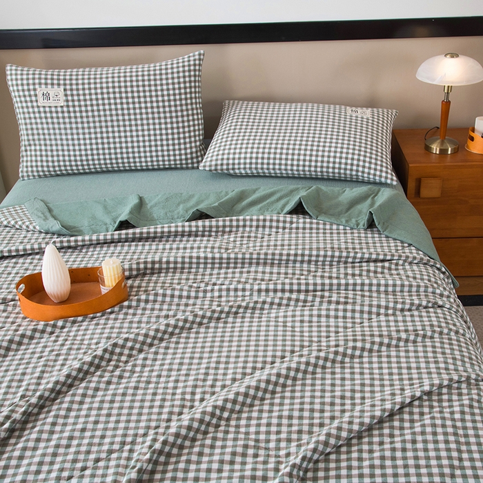 91家纺网 家纺一手货源 找家纺 三俏家纺 2025新款新疆棉花被夏被100%里外全棉棉花夏被无印风全棉色织水洗棉夏凉被空调被春秋被单人可机洗-风格二 海风